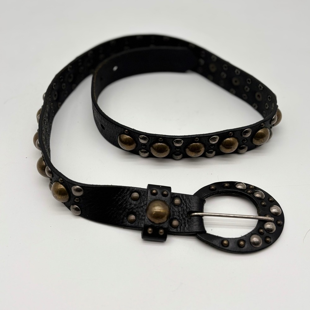 Diesel Black Leather Studded Belt Made in Italy Size 85/34 Vintage Rocker Style